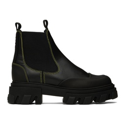 Black Cleated Low Chelsea Boots 231144F113011