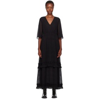 Black Pleated Maxi Dress 232144F055026