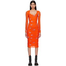Orange Ruched Midi Dress 231144F054021