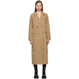 Tan Double-Breasted Coat 222144F059017