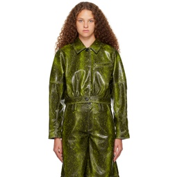 Green Snake Faux-Leather Jacket 232144F063004