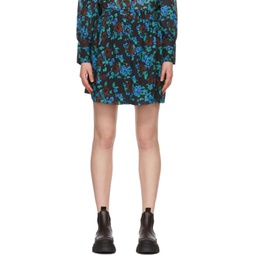 Black Crepe Floral Miniskirt 221144F090007