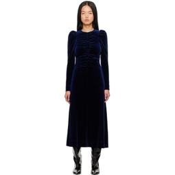 Blue Gathered Maxi Dress 232144F055023