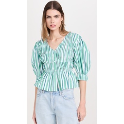 Stripe Cotton V Neck Fitted Blouse