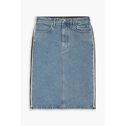 Zip-detailed two-tone denim midi skirt