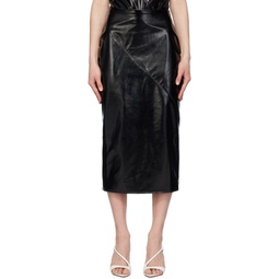 Black Kuana Faux Leather Midi Skirt 241329F092004