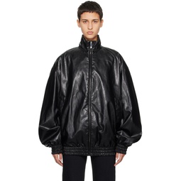 Black Oversized Faux Leather Jacket 232308F063001