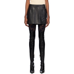 Black Hoop Leather Miniskirt 241308F090001