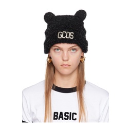 Black Teddy Ear Beanie 232308F014002