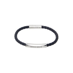 Navy Braided Leather Bracelet 241262M142001