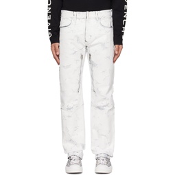 White Crackled Zip Jeans 231278M186002