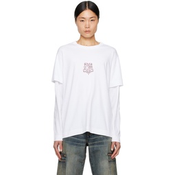 White Layered Long Sleeve T Shirt 241278M213008