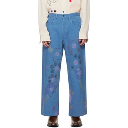 Blue Embroidered Jeans 232171M186002