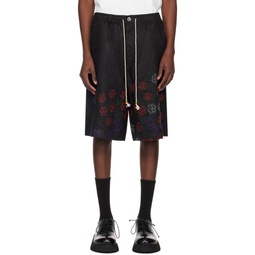 Black Embroidered Shorts 241171M193007