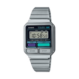 Unisex Digital Silver-Tone Stainless Steel Watch 33.5mm A120WE-1AVT