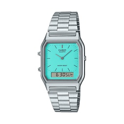 Unisex Analog Digital Casio Silver-Tone Color Stainless Steel Watch 29.8mm AQ230A-2A2VT
