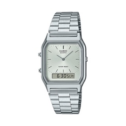 Unisex Analog Digital Casio Silver-Tone Color Stainless Steel Watch 29.8mm AQ230A-7AVT