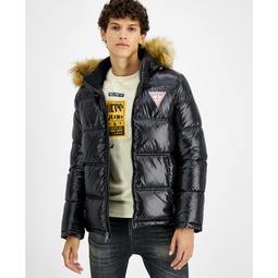 Mens Puffer Jacket With Faux Fur Hood