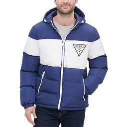 Mens Colorblock Hooded Puffer Jacket
