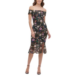 Off-The-Shoulder Lace Midi Dress
