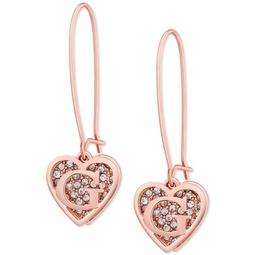 Rose Gold-Tone Pave Heart Logo Drop Earrings