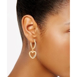 Gold-Tone Pave Hoop Earring with Heart Charm 1 ½”