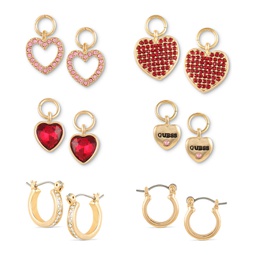 Gold-Tone 6-Pc. Set Crystal Interchangeable Heart Charm & Huggie Hoop Earrings