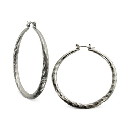 Silver-Tone 2 Textured Hoop Earrings