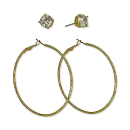Gold-Tone 2-Pc. Set Cubic Zirconia Stud & Hoop Earrings