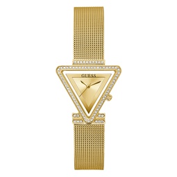Womens Gold-Tone Glitz Stainless Steel Mesh Bracelet Watch 34mm