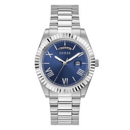 Mens Silver-Tone Stainless Steel Bracelet Day Date Watch 42mm