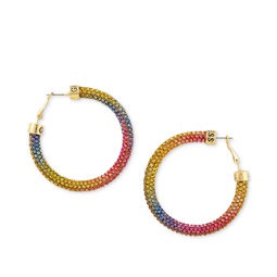 Gold-Tone Pave Crystal Ombre Rainbow Sparkle Hoop Earrings 2