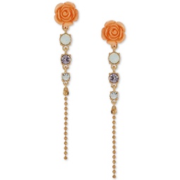 Gold-Tone Multicolor Stone Flower Linear Drop Earrings