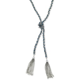Silver-Tone Woven Blue Twisted Tassel Lariat Necklace
