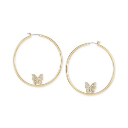 Gold-Tone Large Pave Butterfly Hoop Earrings 2.5