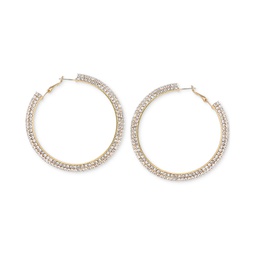 Gold-Tone Crystal Flat Edge Large Hoop Earrings 2.5