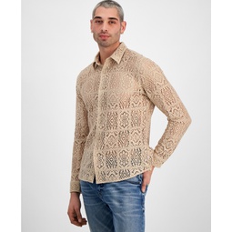 Mens Long Sleeve Craft Crochet Shirt
