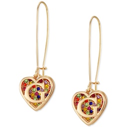 Gold-Tone Rainbow Pave Logo Heart Linear Drop Earrings