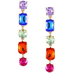 Gold-Tone Rainbow Mixed Crystal Linear Drop Earrings