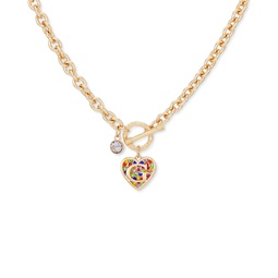 Gold-Tone Rainbow Pave Logo Heart 17 Pendant Necklace