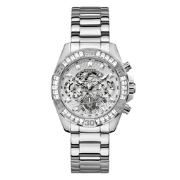 Womens Silver-Tone Glitz Stainless Steel Multi-Function Bracelet Watch 40mm