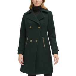 Womens Petite Notched-Collar Double-Breasted Cutaway Coat