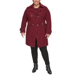 Womens Plus Size Notched-Collar Double-Breasted Cutaway Coat