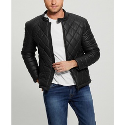 Mens Stretch Faux Leather Biker Collar Jacket