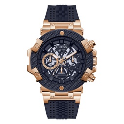 Mens Rose Gold-Tone Navy Genuine Leather Silicone Strap Multi-Function Watch 46mm