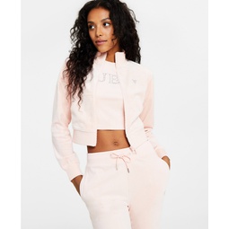 Womens Couture Embellished Full-Zip Cropped Sweatshirt