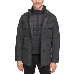 Mens Water-Repellent Jacket with Zip-Out Quilted Puffer Bib