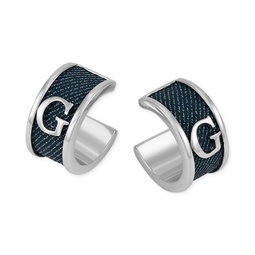 Silver-Tone Small Denim Logo Hoop Earrings 1
