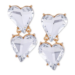 Tonal Crystal Heart Clip-On Double Drop Earrings