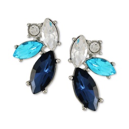 Silver-Tone Aqua & Blue Stone Cluster Button Earrings